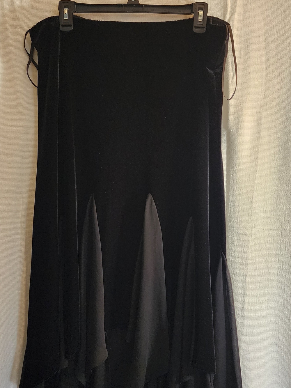 Alex Evenings Maxi Skirt Sz LP Black Velvet Hanky Hem Witchy WhimsiGoth